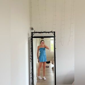 HELLO MOLLY: Light Blue Strapless Silk Dress